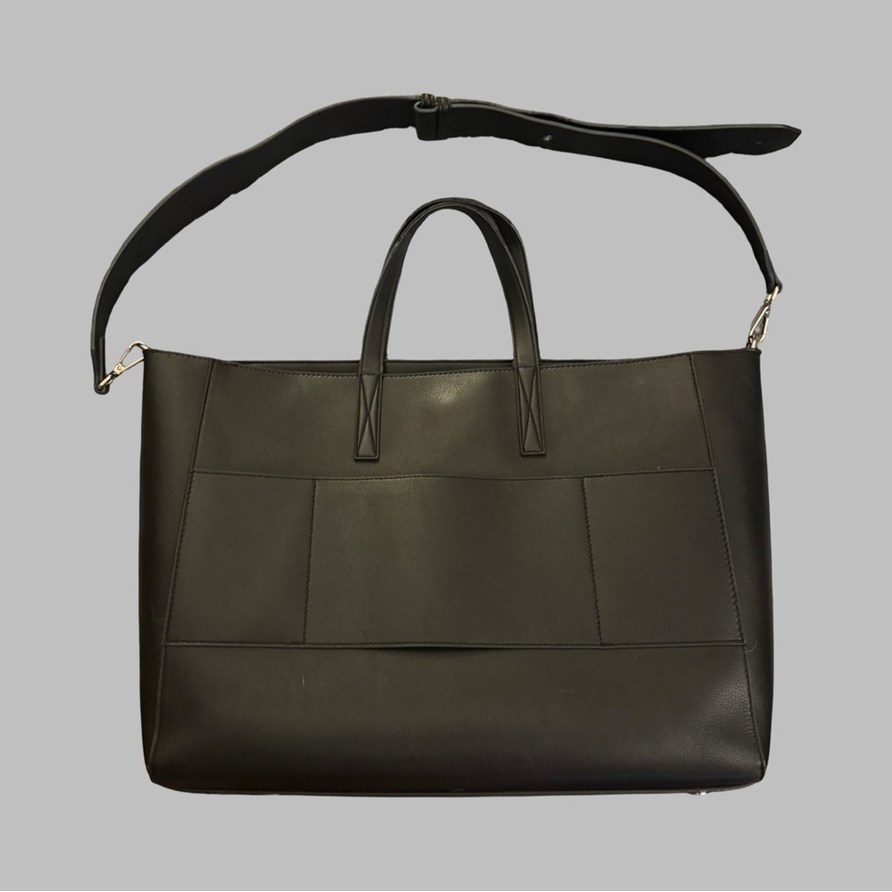 CALPAK Haven Black Leather Laptop Tote Bag - Picture 2 of 15